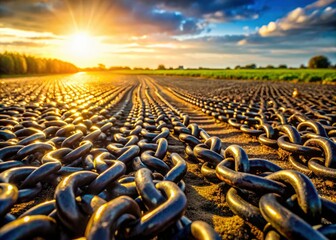 Obraz premium Industrial grit meets natural beauty; black roller chain forms a textured ground.