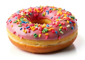 Isolated, a sugary donut's colorful sprinkles tempt the eye; a bakery masterpiece.