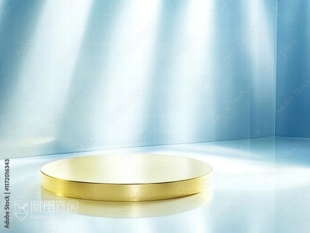 Poster A minimalist golden platform illuminated by soft light, suggesting a display or presentation space.