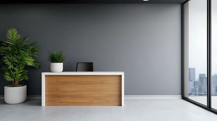 Modern Office Reception Area with Bright Windows and Minimalist Design Features