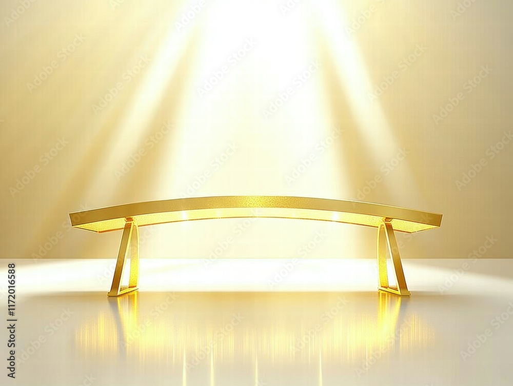 Poster A sleek, golden bridge-like structure illuminated by bright light, creating a striking visual effect.