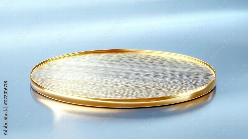 Leinwandbilder a circular metallic surface with a shiny, brushed texture and a golden edge.
