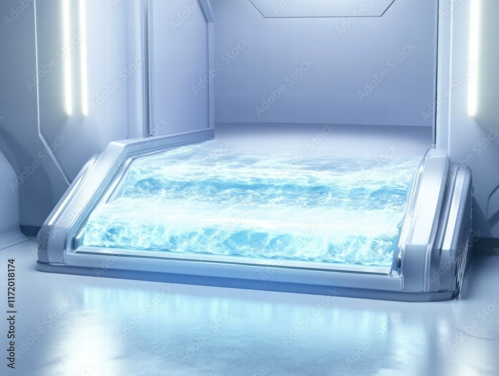 Aufkleber a futuristic platform with flowing water, suggesting a high-tech environment.