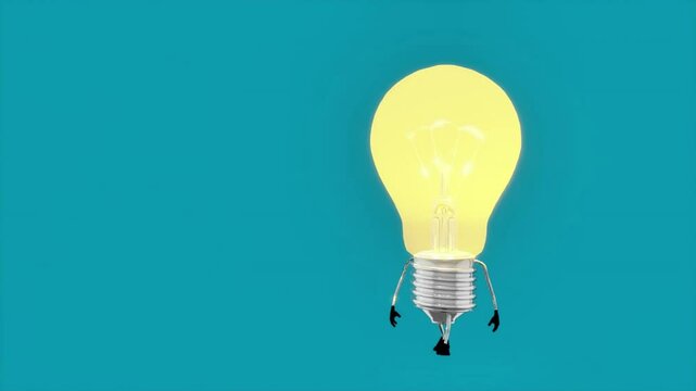 A 3D animation of a light bulb character walking, symbolizing creativity, innovation, and ideas in motion. Perfect for technology, energy, or educational projects.
