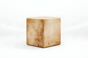 Realistic beige textured cube on a soft light background, perfect for design and abstract representations