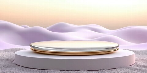 A minimalist display platform with smooth, curved backgrounds, ideal for showcasing products.