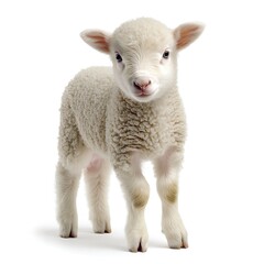 Fototapeta premium Cute lamb, farm animal, white background, springtime.
