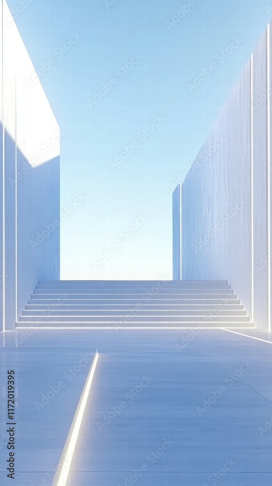 Poster a serene, minimalist architectural space with soft lighting and clean lines.