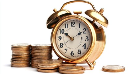Investing time wisely clock and coins symbolizing financial success in business setting