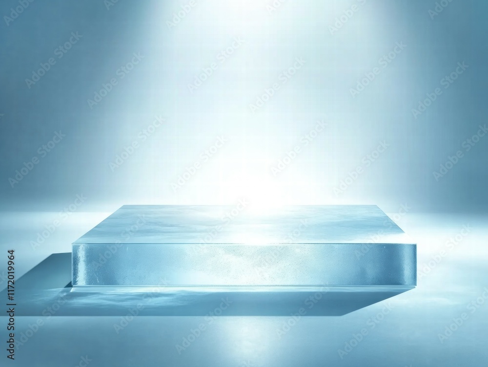 Poster A clear ice block illuminated by soft light, creating a serene, minimalistic atmosphere.