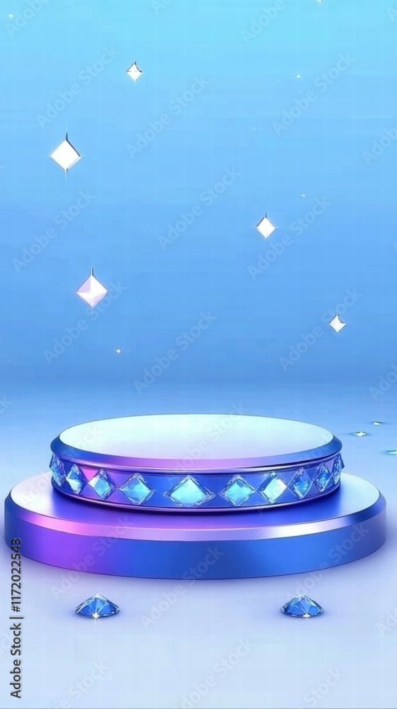Poster a vibrant display podium with sparkling elements, ideal for showcasing products or awards.