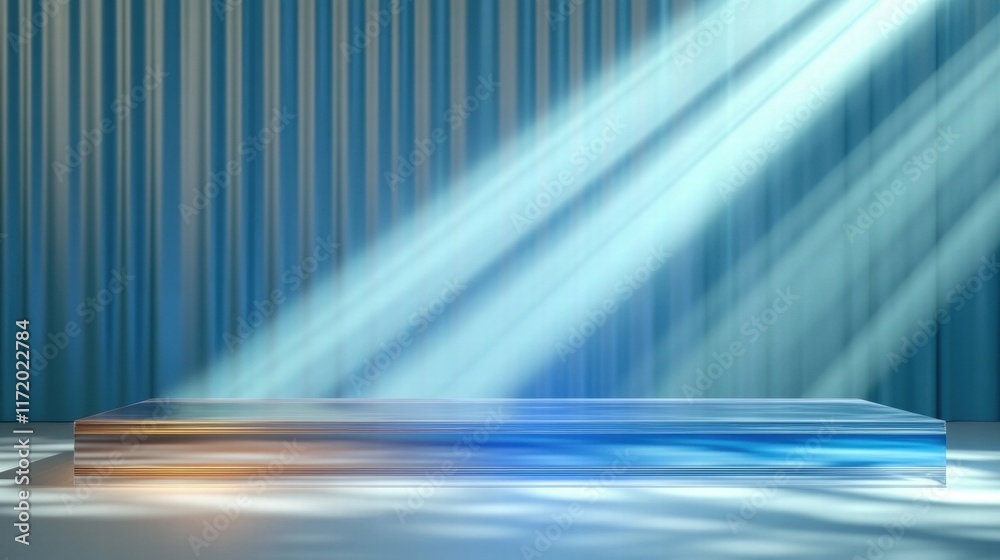 Poster a minimalist stage with soft lighting, suggesting a presentation or performance space.