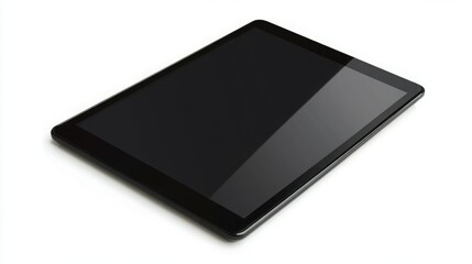 Sleek black tablet computer isolated on white background. Modern technology.
