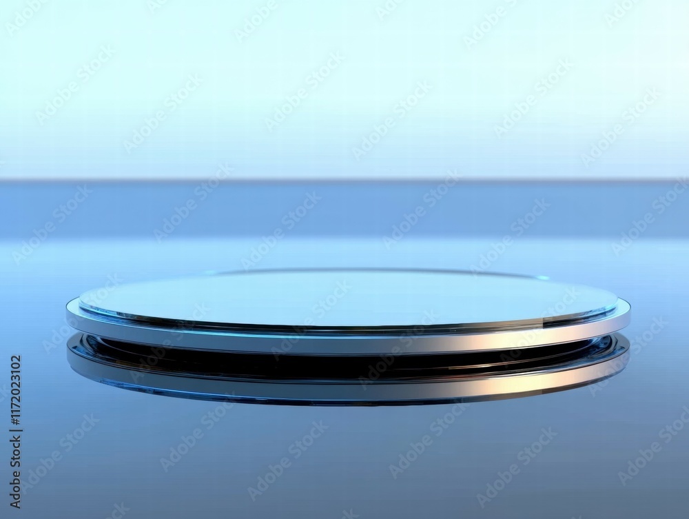 Poster A sleek, reflective platform with a smooth surface, set against a gradient background.