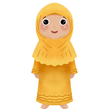 Ilustrasi anak anak perempuan dengan menggunakan jilbab 