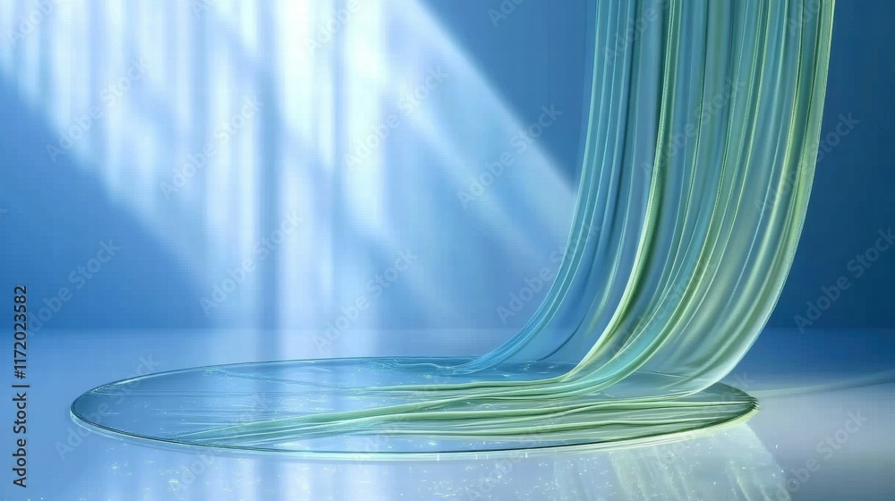 Poster a smooth, flowing design with light reflections creating a serene atmosphere.
