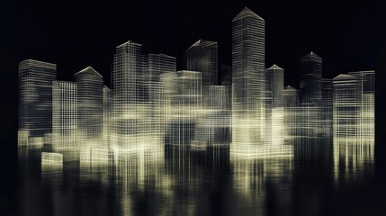 Obraz premium City skyline with blurred light reflections at night showcasing modern architecture and urban landscape