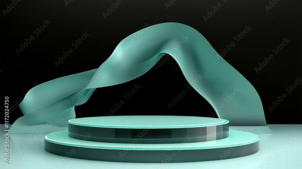Aufkleber a stylized display platform with flowing translucent fabric, suggesting elegance and creativity.