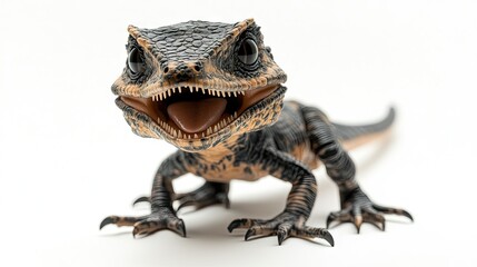 Obraz premium A detailed, realistic model of a lizard with an open mouth, showcasing intricate features.