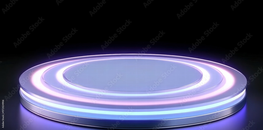 Poster a sleek, illuminated platform with concentric light rings against a dark background.