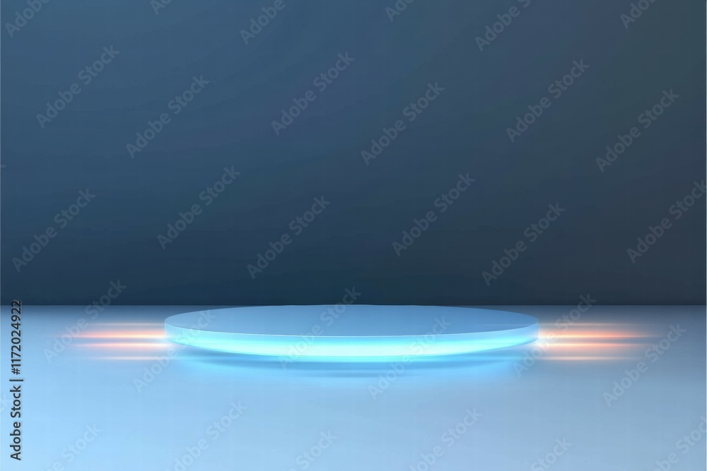 Poster a minimalist circular platform with blue lighting, suggesting a futuristic display or stage.