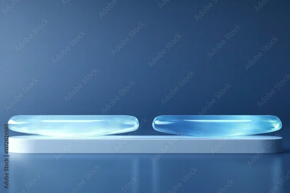 Leinwandbilder Two translucent circular objects on a sleek base, illuminated from below.