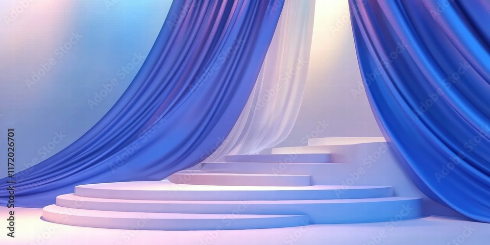Poster a stylized stage with flowing drapes, designed for presentations or performances.