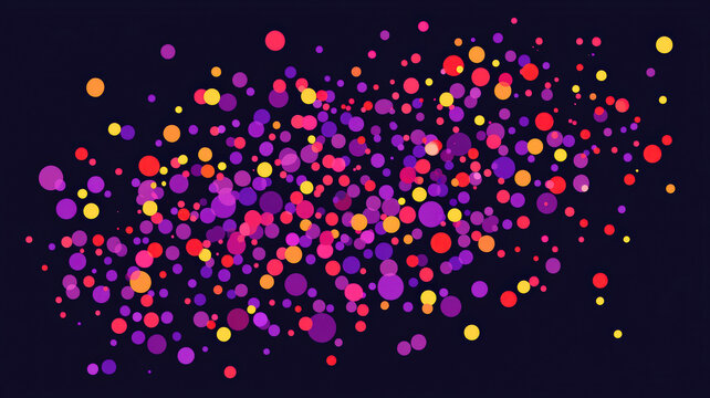A dynamic scatter plot with glowing dots in radiant neon colors, dynamically arranged over a dark reflective surface with holographic highlights.
