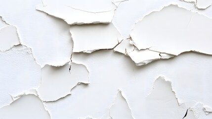 Close-Up of Flaking White Paint on a Wall, Revealing Cracked and Peeling Texture, Ideal for Backgrounds or Design Elements in Various Creative Projects