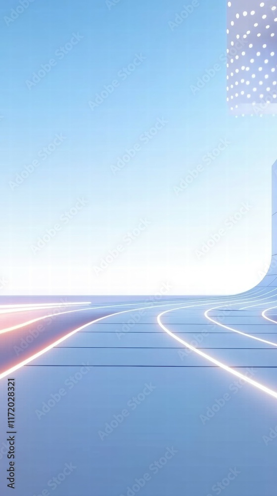 Aufkleber a futuristic landscape with smooth curves and glowing lines against a soft blue background.
