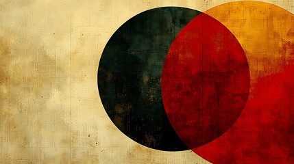 Abstract art of overlapping circles with grunge texture on beige background.