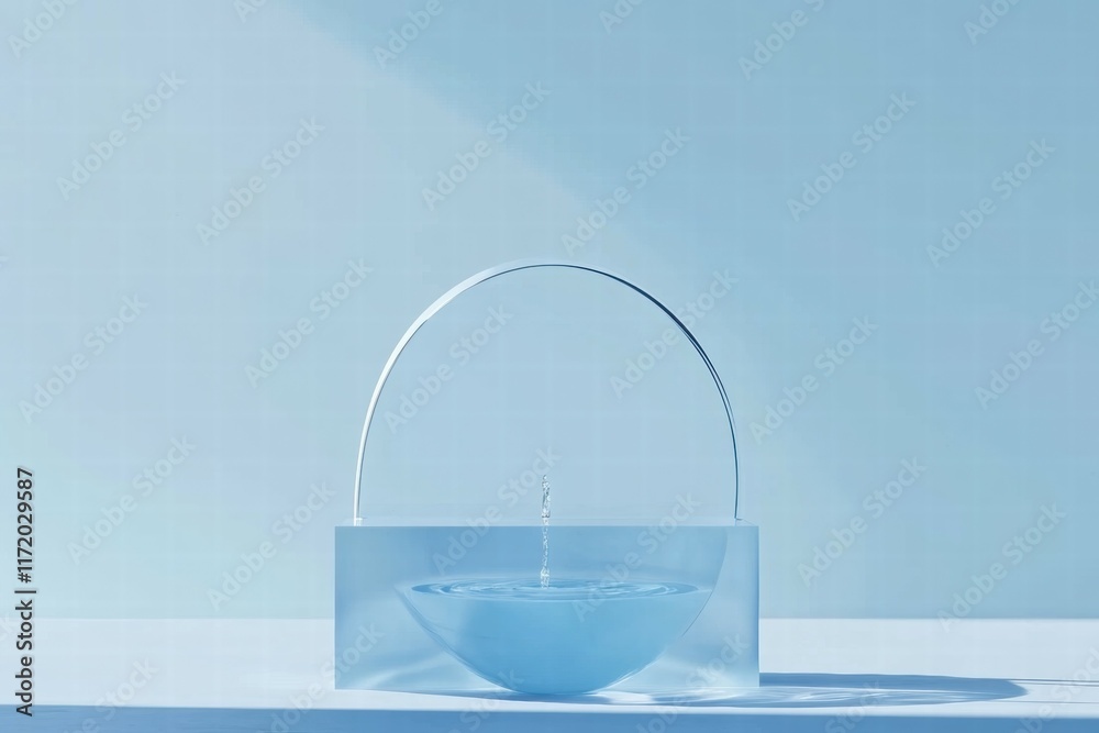 Aufkleber A minimalist water feature with a clear bowl and arch, creating a serene atmosphere.
