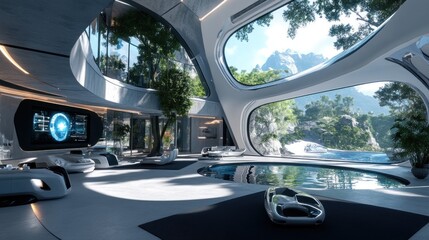 Futuristic Tropical Villa with Indoor Pool and Mountain Views