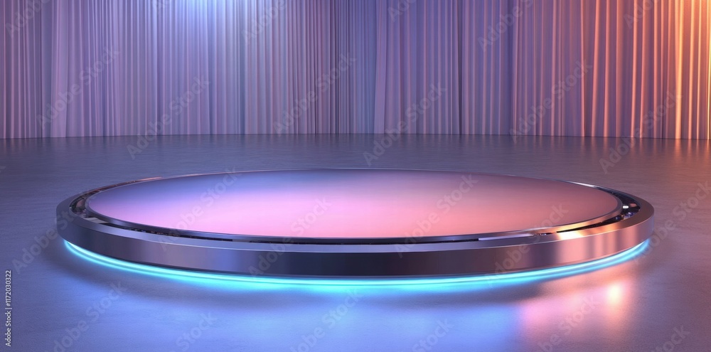 Poster a modern, illuminated platform in a studio setting, ideal for presentations or performances.
