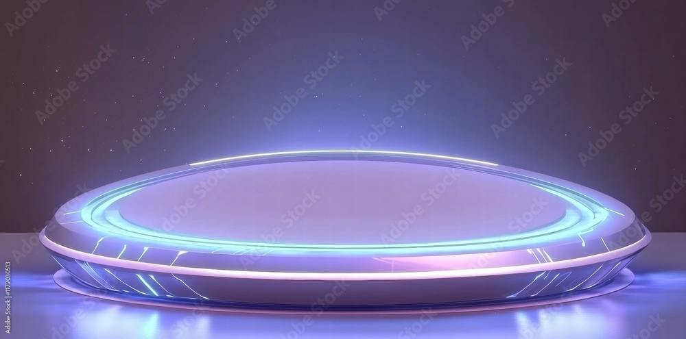Poster a futuristic, glowing platform with a smooth surface, suggesting advanced technology.