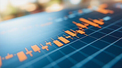 Market Trends: Close-up of a vibrant stock market chart displaying dynamic candlestick patterns.  A visual representation of financial data and market fluctuations. 
