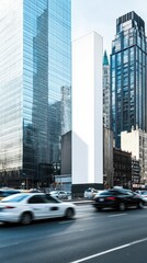 Naklejka premium Blank Billboard Advert Amidst City Skyscrapers