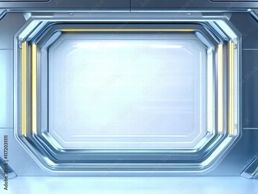 Aufkleber A futuristic, sleek display frame set in a high-tech environment.