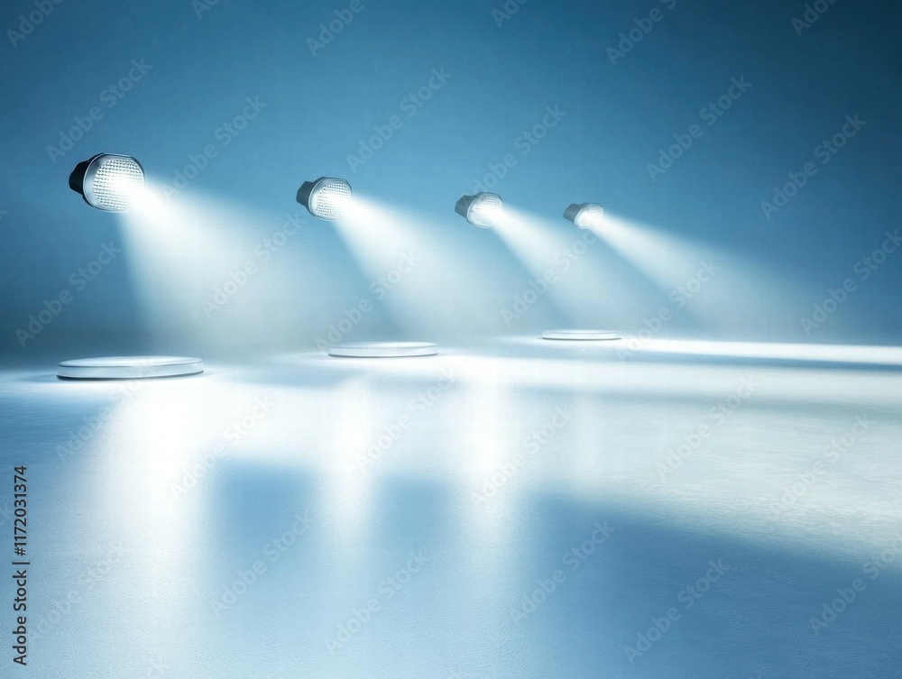 Aufkleber a minimalist scene featuring four spotlights illuminating a smooth surface.
