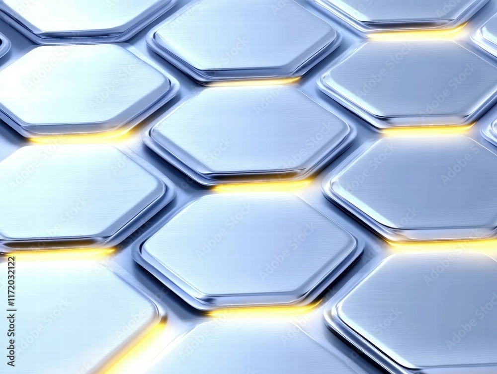 Poster A sleek, futuristic hexagonal pattern with illuminated edges, suggesting a tech-inspired design.