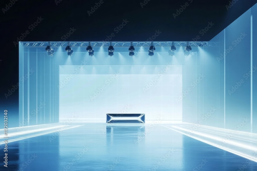 Poster a minimalist stage setup with a sleek design, ideal for presentations or performances.