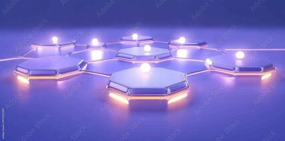 Poster Abstract design featuring hexagonal shapes with glowing elements, suggesting a tech concept.