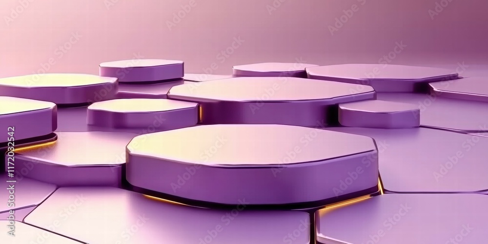 Aufkleber Abstract purple hexagonal shapes with glowing edges on a smooth surface.