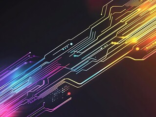 Obraz premium Abstract Neon Circuit Board Design With Glowing Lines