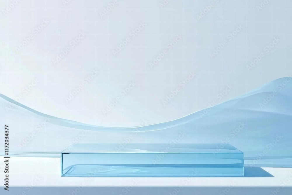 Fototapete a minimalist scene featuring a transparent blue object against a soft gradient background.