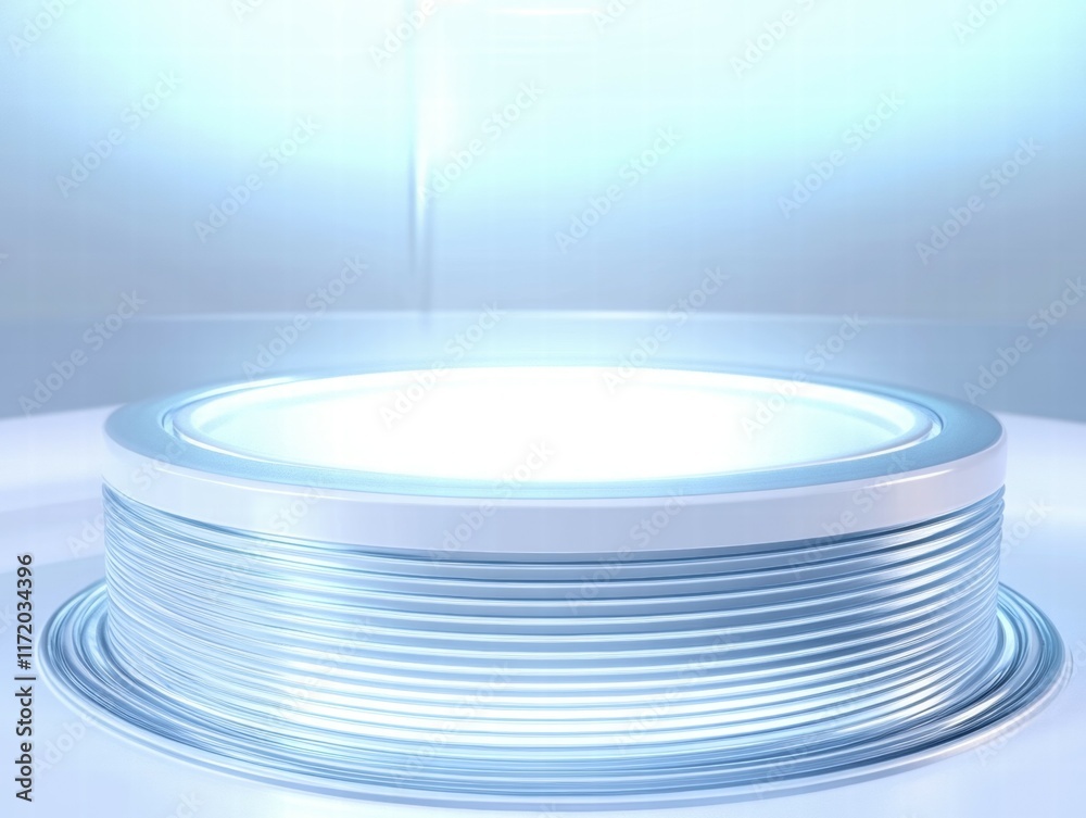 Poster a futuristic, illuminated platform with a sleek, circular design.