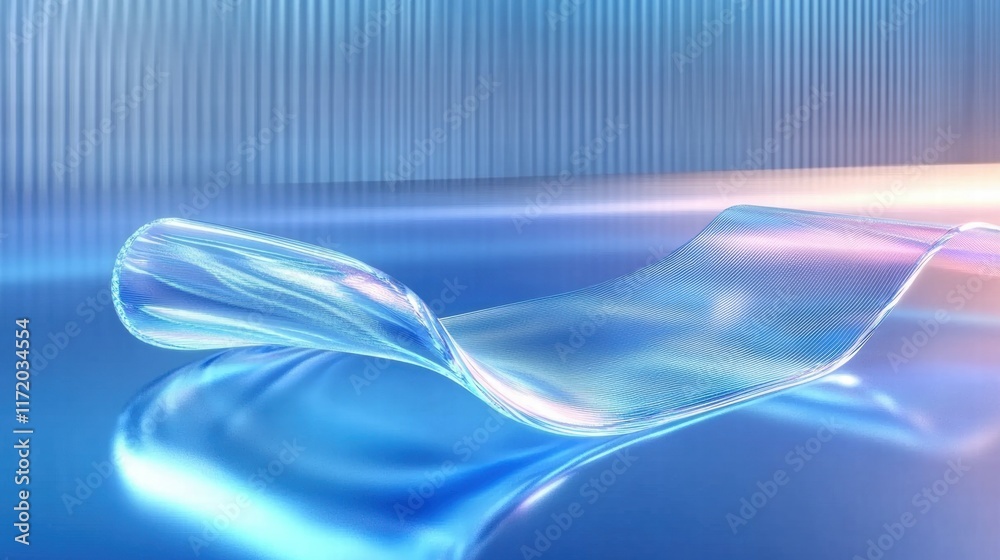 Aufkleber A translucent wave-like structure on a reflective surface with a soft gradient background.