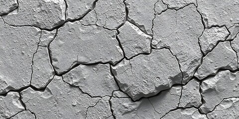 Top view of dried ground covered with cracks . Natural dry soil texture, brown drought theme in rural arid area. Background for design. Concept image of global warming. Black and white.