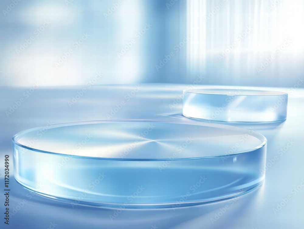 Fototapete Two transparent circular objects on a smooth surface, creating a serene atmosphere.