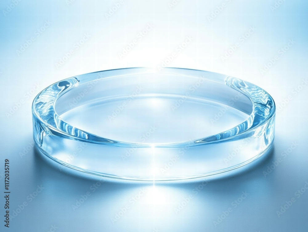 Aufkleber a clear, circular glass object reflecting light, suitable for display or decoration.